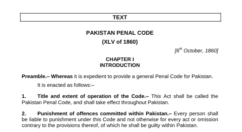 Pakistan Penal Code 1860