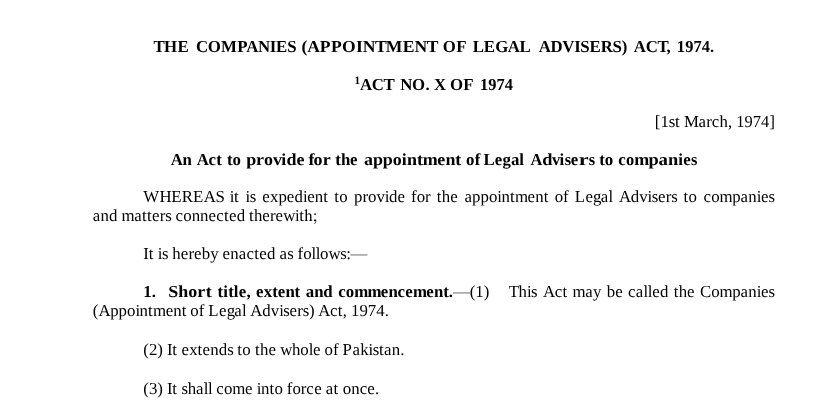 APPOINTMENT OF LEGAL ADVISERS ACT 1974