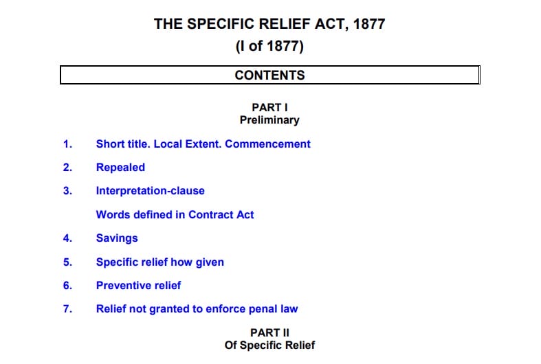 SPECIFIC RELIEF ACT 1877