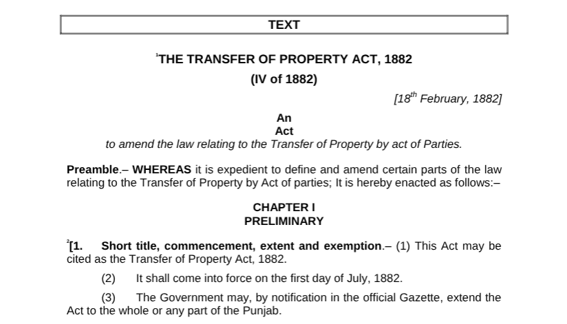 TRANSFER OF PROPERTY ACT 1882