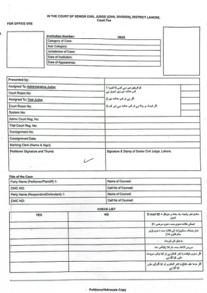 Civil Case Information Form