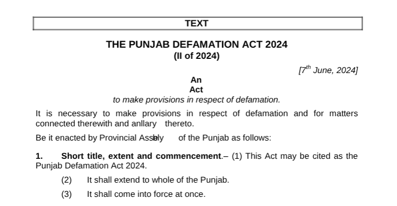 Punjab Defamation Act 2024