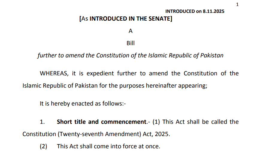 27th amendment Constitution of Pakistan