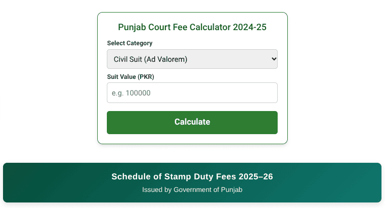 Court Fee Calculator