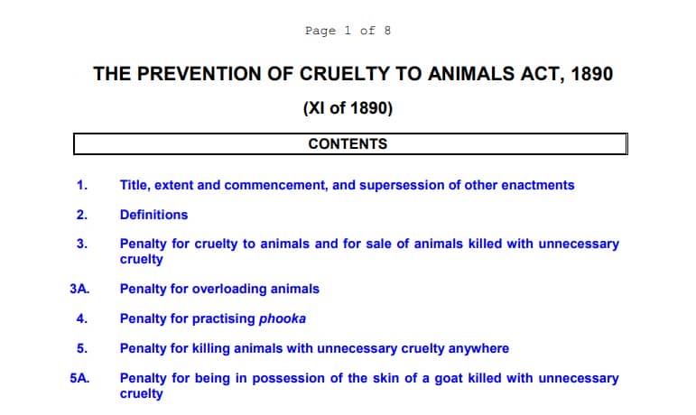PREVENTION OF CRUELTY TO ANIMALS ACT 1890