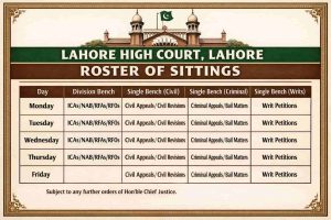 Lahore High Court Roster of Sittings