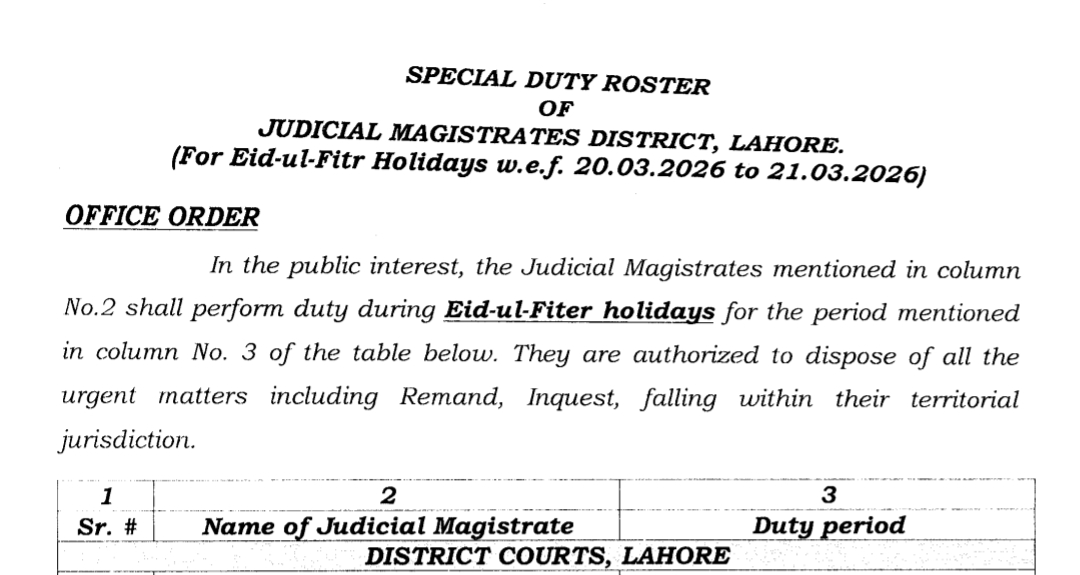 Duty Magistrates on Eid